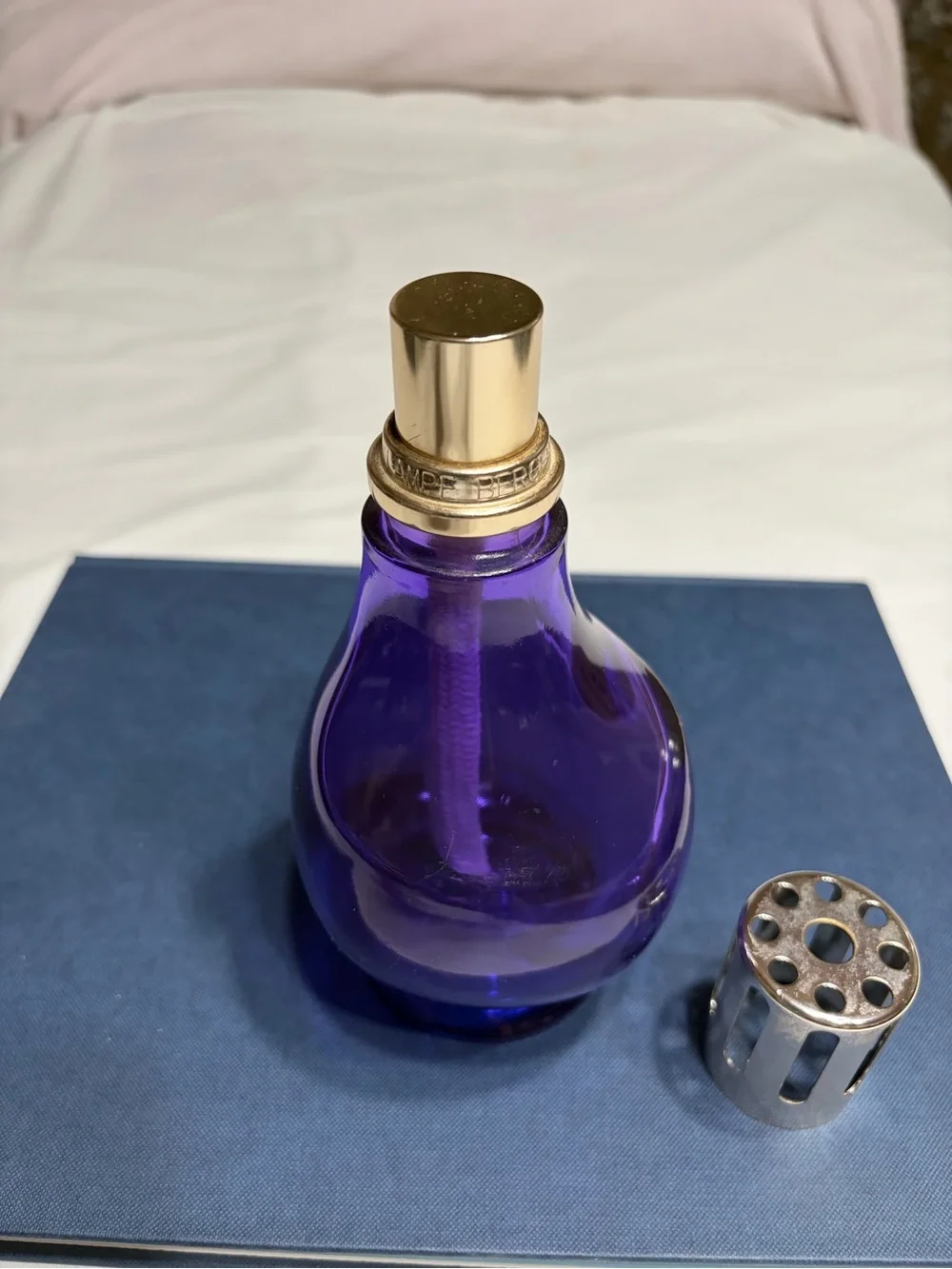 Handblown Royal Purple Glass French Lamp Berger with Gold-Tone Top